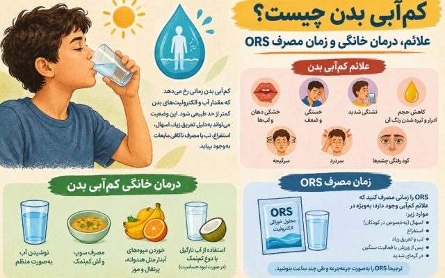 کم‌آبی بدن چیست؟ علائم، درمان خانگی و زمان مصرف ORS